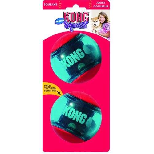 Игрушка для собак малых пород KONG Squeezz Action Ball Red мяч-пищалка, красный L - 8,3 см (2 шт)