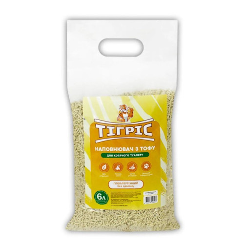 Наполнитель Тигрис с тофу для кошачьего туалета, гипоаллергенный, 6 л