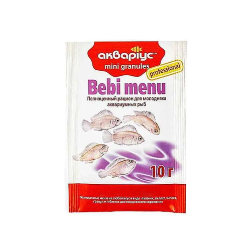Корм для аквариумных рыб Аквариус Bebi Menu Беби-меню (мини гранулы) - 10 гр