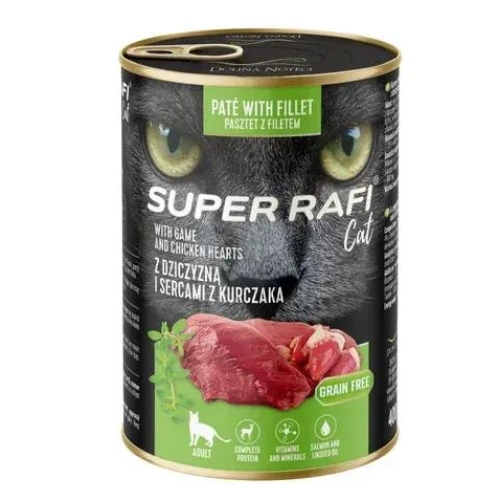 Влажный корм для кошек Dolina Noteci Super Rafi Cat с дичью и куриными сердцами - 400гр