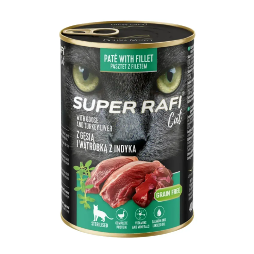 Влажный корм для стерилизованных кошек Super Rafi Cat с гусятиной и индюшиной печенью - 400гр