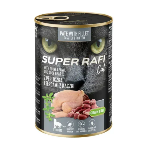 Влажный корм для стерилизованных кошек Dolina Noteci Super Rafi Cat с цесаркой и утиными сердцами - 400гр