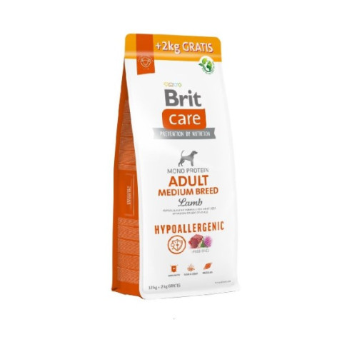 Сухой корм Brit Care Dog Hypoallergenic Adult Medium Breed для собак средних пород с ягненком и рисом 12+2 кг