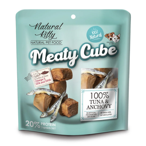 Ласощі для котів та собак Natural Kitty Meaty Cube 100%Tuna & Anchovy у вигляді кубиків, тунець та анчоуси - 60 г