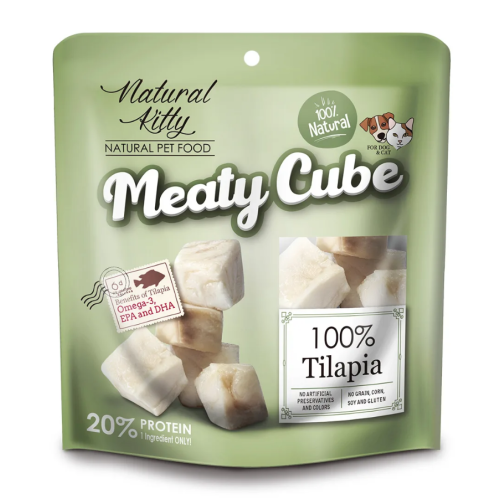 Лакомство для кошек и собак Natural Kitty Meaty Cube 100% Tilapia в виде кубиков, тилапия - 50 г