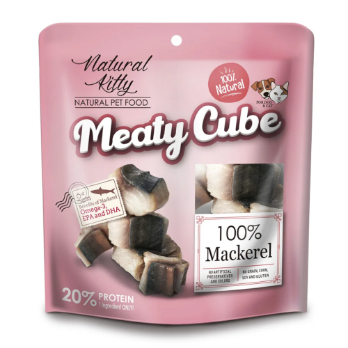 Лакомство для кошек и собак Natural Kitty Meaty Cube 100% Mackerel, в виде кубиков, скумбрия - 60 г