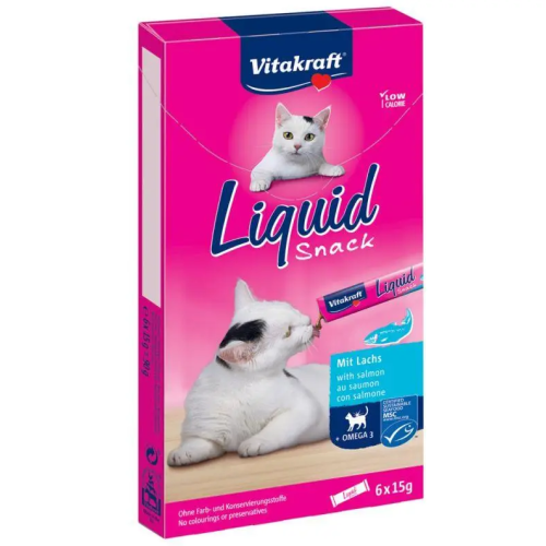 Лакомство для кошек Vitakraft Cat Liquid-Snack Salmon + 33% MSC (крем-снек с лососем) - 120 г (6+2 шт х15 г)