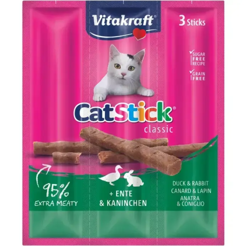 Лакомство для кошек Vitakraft Cat Stick Rabbit & Duck (мясные палочки с кроликом и уткой) - 18 г (3 шт х 6 г)