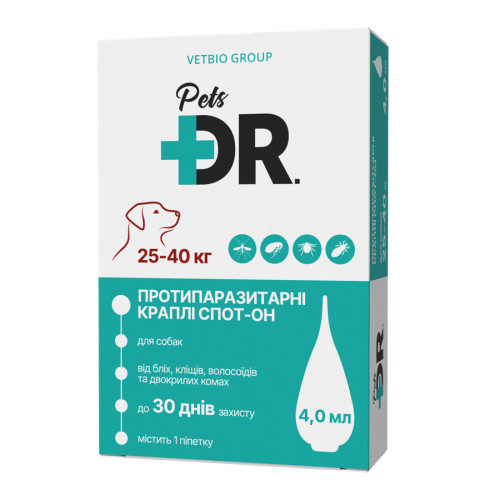Протипаразитарні краплі ДокторПетс Спот-Он для собак від 25 до 40 кг -  4.0 мл.