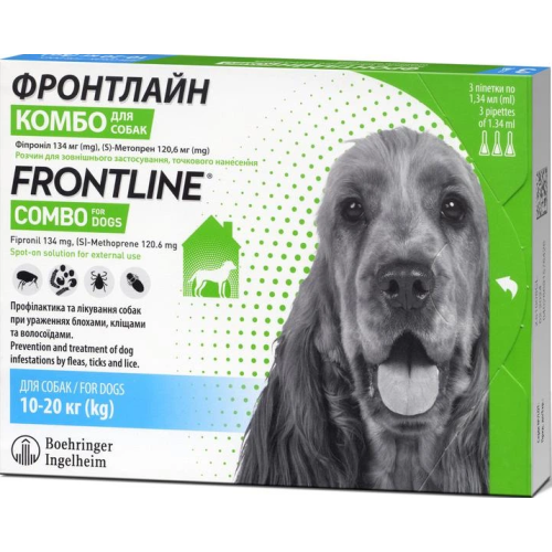 Противопаразитарный препарат для собак от 10-20 кг Boehringer Ingelheim Frontline Combo спот-он, капли 3 пипетки