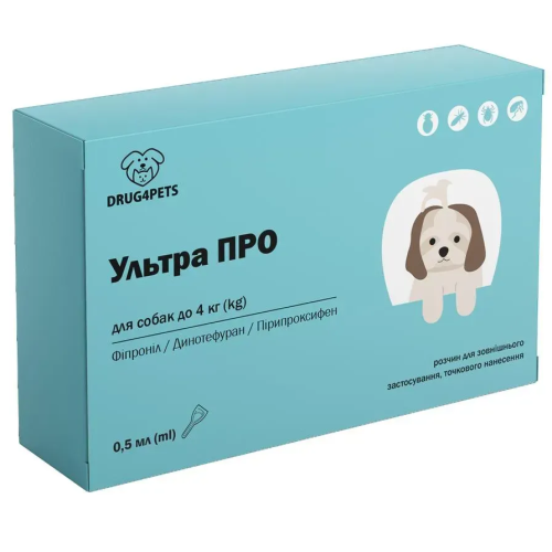 Протипаразитарний препарат для собак до 4 кг DRUG4PETS Ультра ПРО розчин 0,5 мл