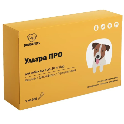 Противопаразитарный препарат для собак 4 - 10 кг DRUG4PETS Ультра ПРО раствор 1 мл