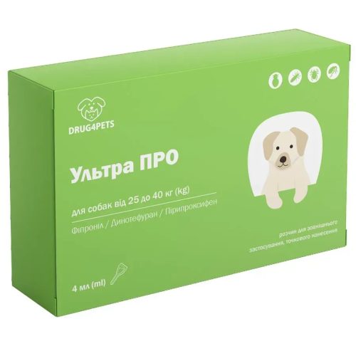 Противопаразитарный препарат для собак 25 - 40 кг DRUG4PETS Ультра ПРО раствор 4 мл