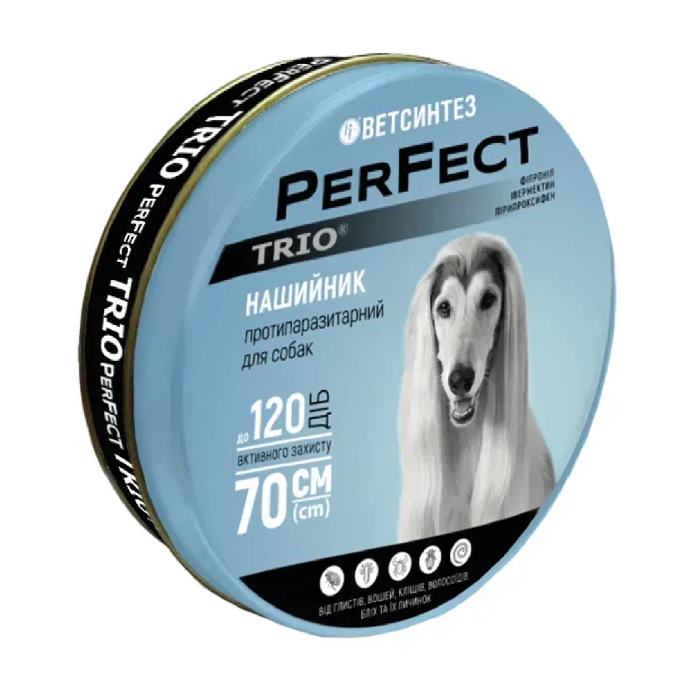 Противопаразитный ошейник для собак Ветсинтез PerFect TRIO синий 70 см