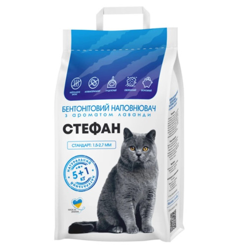 Натуральный бентонитовый наполнитель для кошачьих туалетов Стефан, 6 кг, гранула мини 0.4-1.5 мм