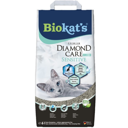 Наполнитель бентонитовый Biokats Dimond Care Sensitive Classic для кошачьего туалета, 6 л