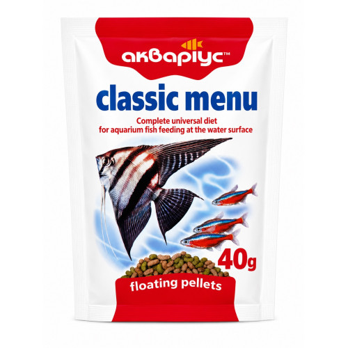 Корм для аквариумных рыб Аквариус Классическое меню, плавающие пеллеты (Classic menu floating pellets) - 40г