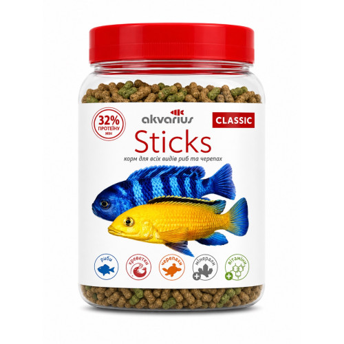 Корм для аквариумных рыб Аквариус Классическое меню, палочки (Classic menu sticks) - 600 мл (150 г)