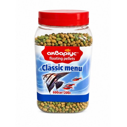 Корм для аквариумных рыб Аквариус Классическое меню, плавающие пеллеты (Classic menu floating pellets) - 600 мл (200г)