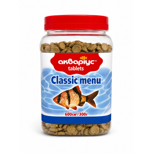 Корм для аквариумных рыб Аквариус Классическое меню, таблетки (Classic menu tabs) - 600 мл (300г)
