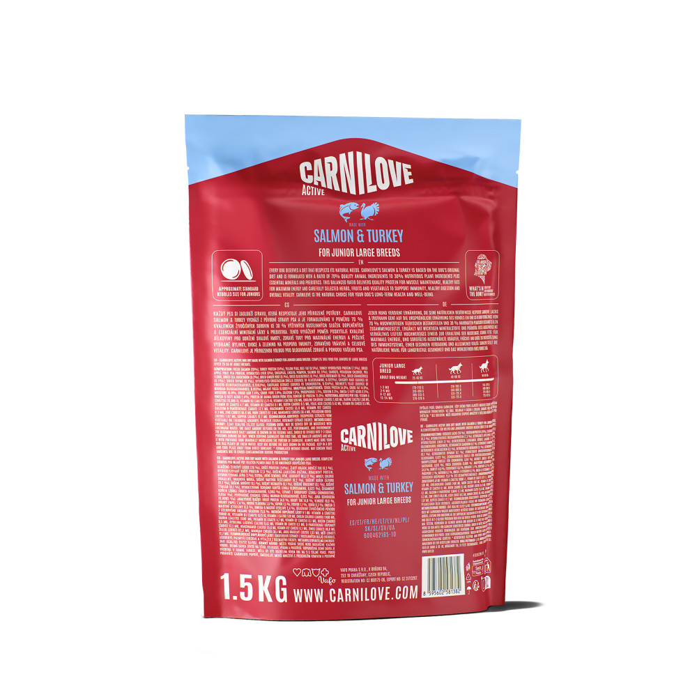 Корм сухий Carnilove Active Salmon & Turkey Junior Large Breed для молодих собак великих порід лосось та індичка 1,5 кг