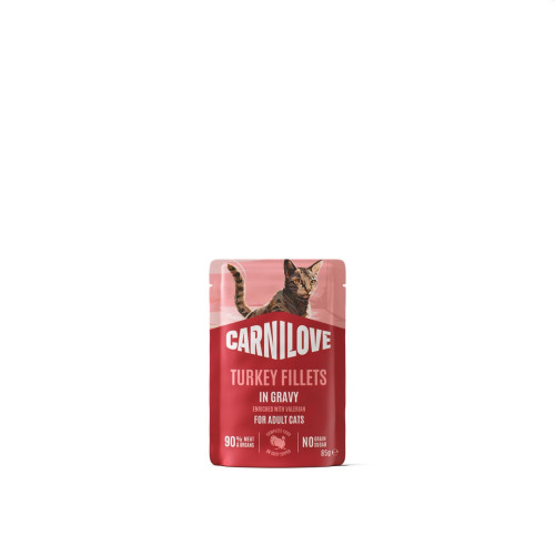 Корм влажный Carnilove Gravy Turkey with Valerian для кошек индейка и валериана в соусе 85 г