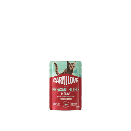 Корм влажный Carnilove Gravy Pheasant with Raspberry Leaves для кошек фазан и листья малины в соусе 85 г
