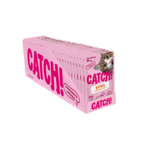 НАБОР Корм влажный Catch! для взрослых кошек с курицей и овощами в соусе 24 шт х 85 г