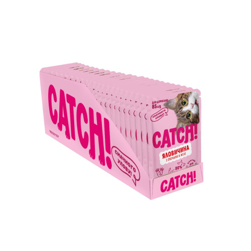 НАБОР Корм влажный Catch! для взрослых кошек с говядиной и овощами в желе 24 шт х 85 г