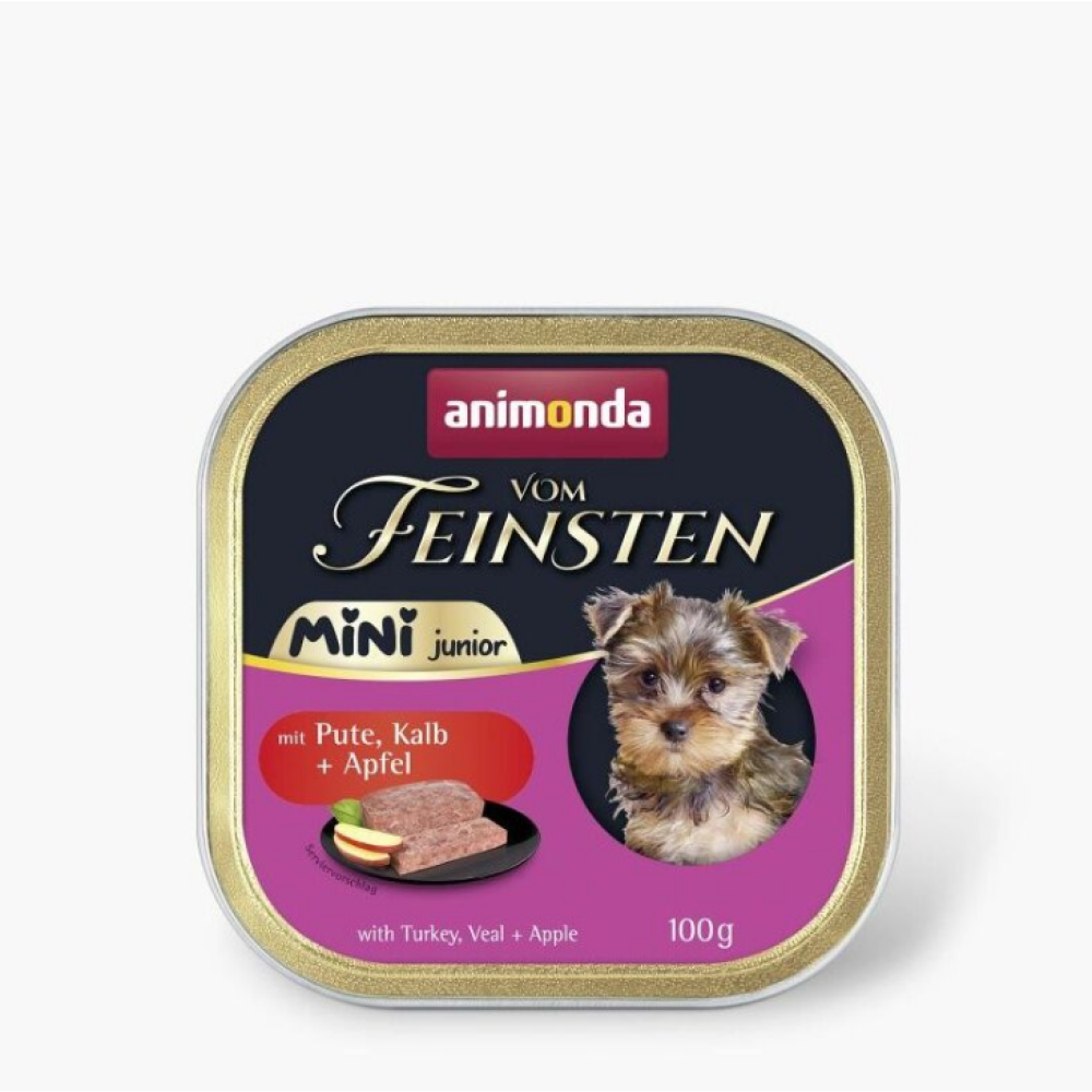 Влажный корм для щенков мелких пород Animonda Vom Feinsten Mini Junior с индейкой, телятиной и яблоком 100 г