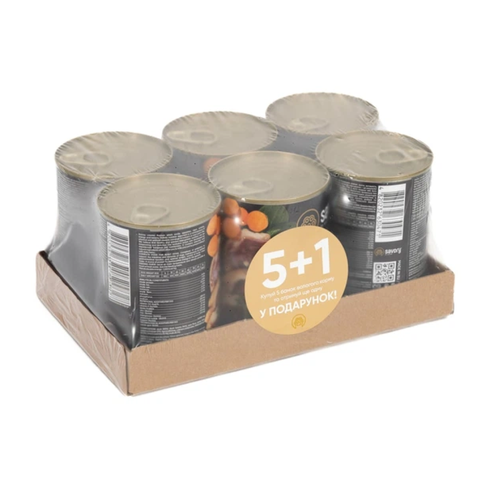 Вологий Корм для дорослих собак Savory Dog Gourmand Duck паштет з качкою, набір 5+1 - 400 г 