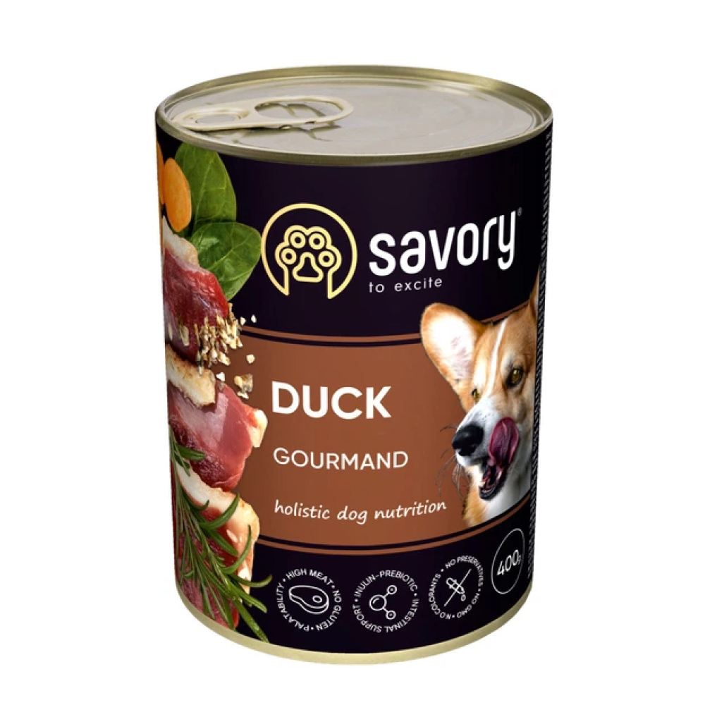 Вологий Корм для дорослих собак Savory Dog Gourmand Duck паштет з качкою, набір 5+1 - 400 г 