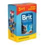 Влажный корм для кошек Brit Premium Cat Beef Salmon and Trout кусочки в соусе с лососем и форелью, набор паучей  3+1 - 400 г
