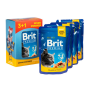 Влажный корм для кошек Brit Premium Cat Beef Salmon and Trout кусочки в соусе с лососем и форелью, набор паучей  3+1 - 400 г