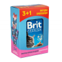 Вологий корм для котів Brit Premium Cat Chicken and Turkey шматочки в соусі з куркою та індичкою, набір паучів 3+1 - 400 г