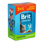 Влажный корм для стерилизованных кошек Brit Premium Cat Chicken Slices for Sterilised кусочки в соусе с курицей, набор пакетиков 3+1 - 400 г