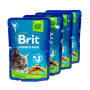 Влажный корм для стерилизованных кошек Brit Premium Cat Chicken Slices for Sterilised кусочки в соусе с курицей, набор пакетиков 3+1 - 400 г