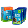 Влажный корм для стерилизованных кошек Brit Premium Cat Chicken Slices for Sterilised кусочки в соусе с курицей, набор пакетиков 3+1 - 400 г