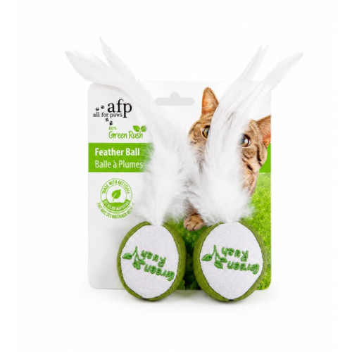 Іграшка для котів All For Paws "Набір із 2 м'ячиків із пір'ям з наповненням котячою м'ятою" 5 см
