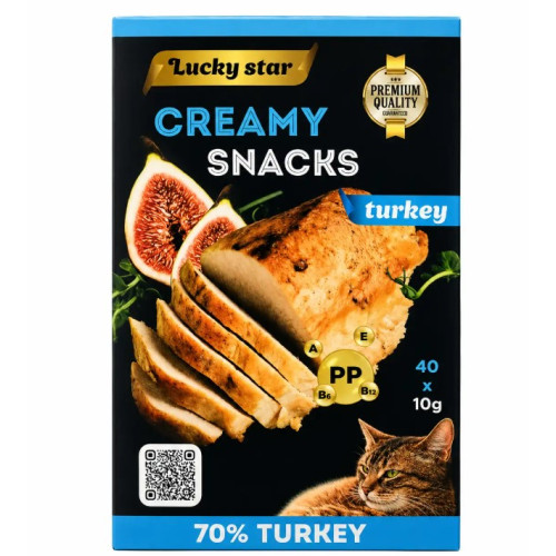 Нежное пюре Lucky Star для кошек из мяса индейки в шоубоксе - 40 стиков по 10 г
