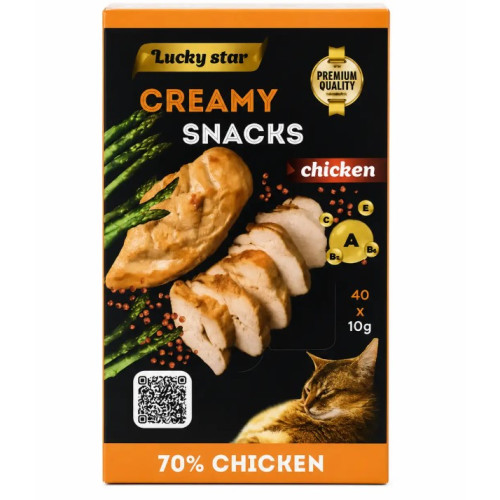 Нежное пюре Lucky Star для кошек из куриного мяса в шоубоксе, 40 стиков по 10 г