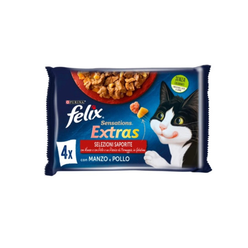 Влажный корм для кошек Purina Felix Sensations Extras с говядиной и курицей 4х85 г