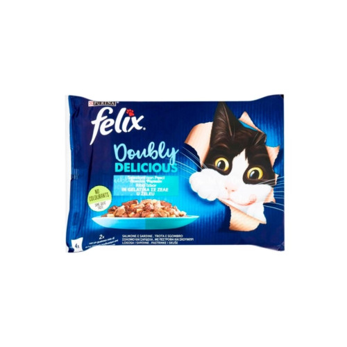 Влажный корм для кошек Purina Felix Doubly delicious с лососем и сардиной, форелью и скумбрией в желе 4х85 г