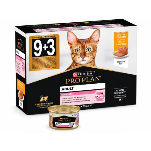 Влажный корм для кошек Purina Pro Plan Delicate Мусс с курицей (Мультипак) 85 г × 12 шт.