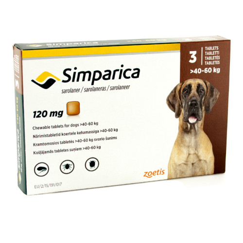 Таблетка Симпарика от блох и клещей для собак весом от 40 до 60 кг 1 таблетка