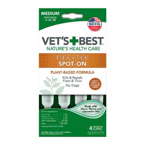 Краплі від бліх та кліщів для собак Vet's Best Flea Tick Spot-on Tubs вагою від 7 до 18 кг (4 піпетки)