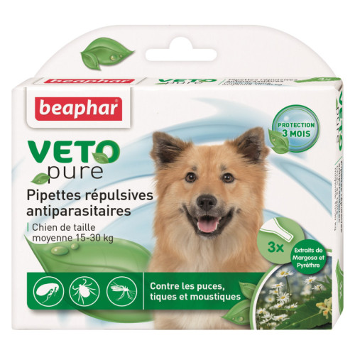 Капли от блох и клещей Beaphar Bio Spot On Veto pure для собак от 15 до 30 кг 3 пипетки