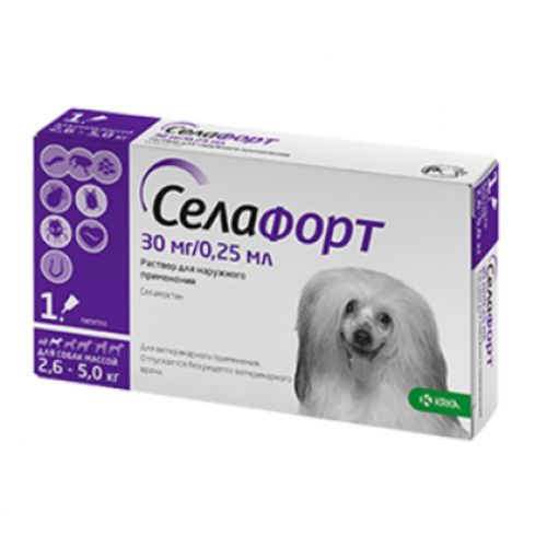 Препарат противопаразитарный KRKA Селафорт для собак от 2,6 до 5 кг 30мг/0,25мл №1 спот-он