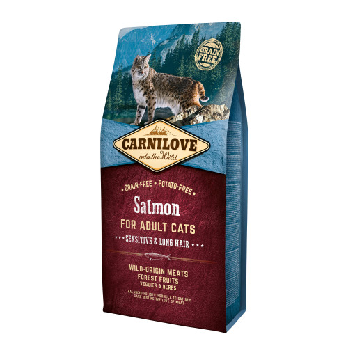Сухой корм Carnilove Salmon Sensitive & Long-Hair для взрослых кошек с чувствительным пищеварением 6 кг