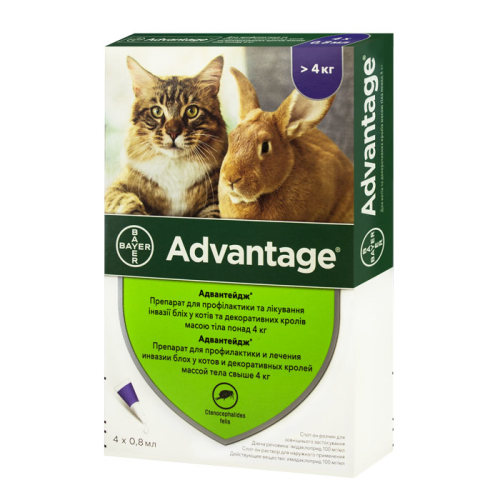 Капли от блох Bayer Адвантейдж (Advantage) для кошек от 4 кг (4 пипетки)